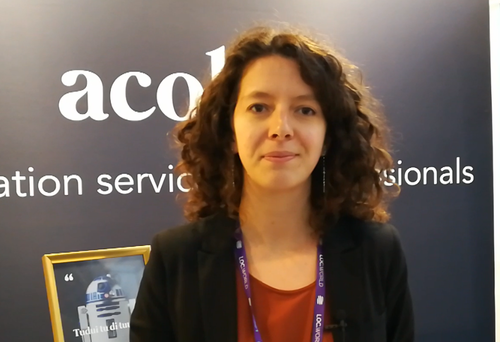 Veronica Carioni, Senior Program Manager Localization bei Vistaprint, am Acolad-Stand auf der LocWorld 2019